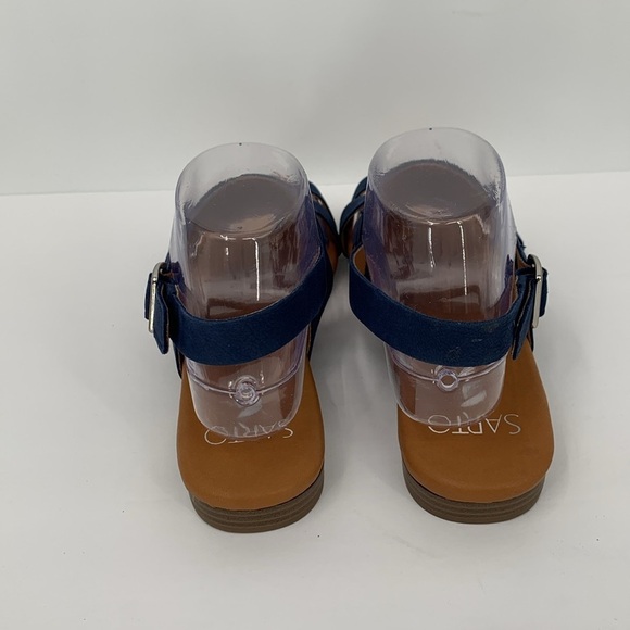 Franco Sarto Gia flat toe ring strappy sandal shoe blue suede leather new 6.5 - Picture 5 of 7
